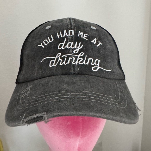 Accessories - Gray Distressed Cap with Embroidered Text